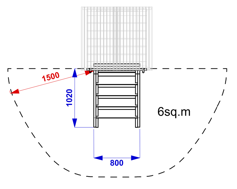 Technical render of a Tower Steps (900mm)
